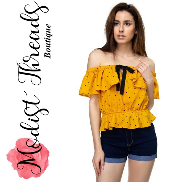 Modist Threads Tops - Over Polka Dot Off The Shoulder Woven Cropped Top Modist Threads Tops - Over Polka Dot Off The Shoulder Woven Cropped Top